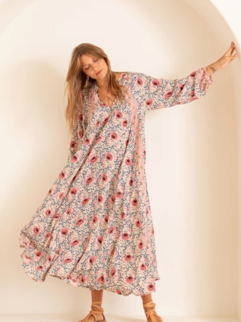 NATALIE MARTIN Fiore Maxi Dress in Vintage Flowers Cream size XS